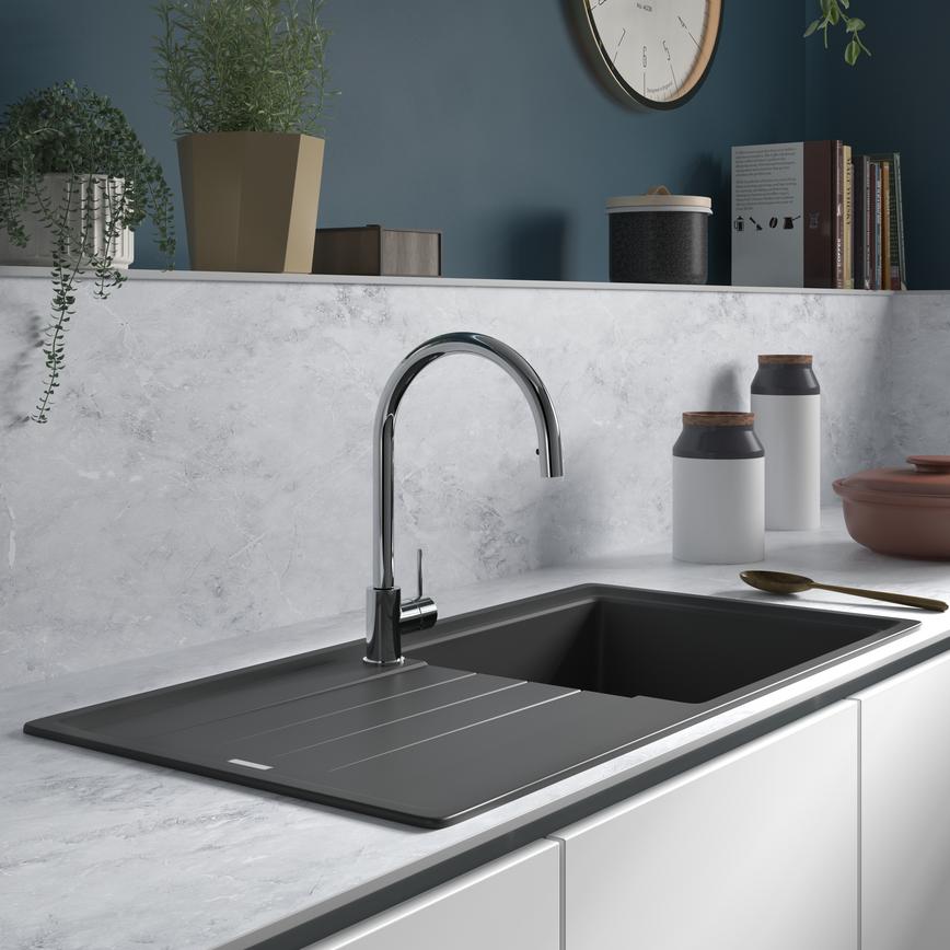 TAP8319 Alvo Pull Out Chrome Tap & SNK2192 Granite Matt Black Sgl Bowl Sink