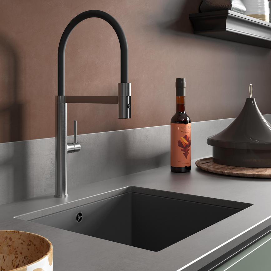 Blackwater Brushed Nickel Swan Neck Pull Out Tap