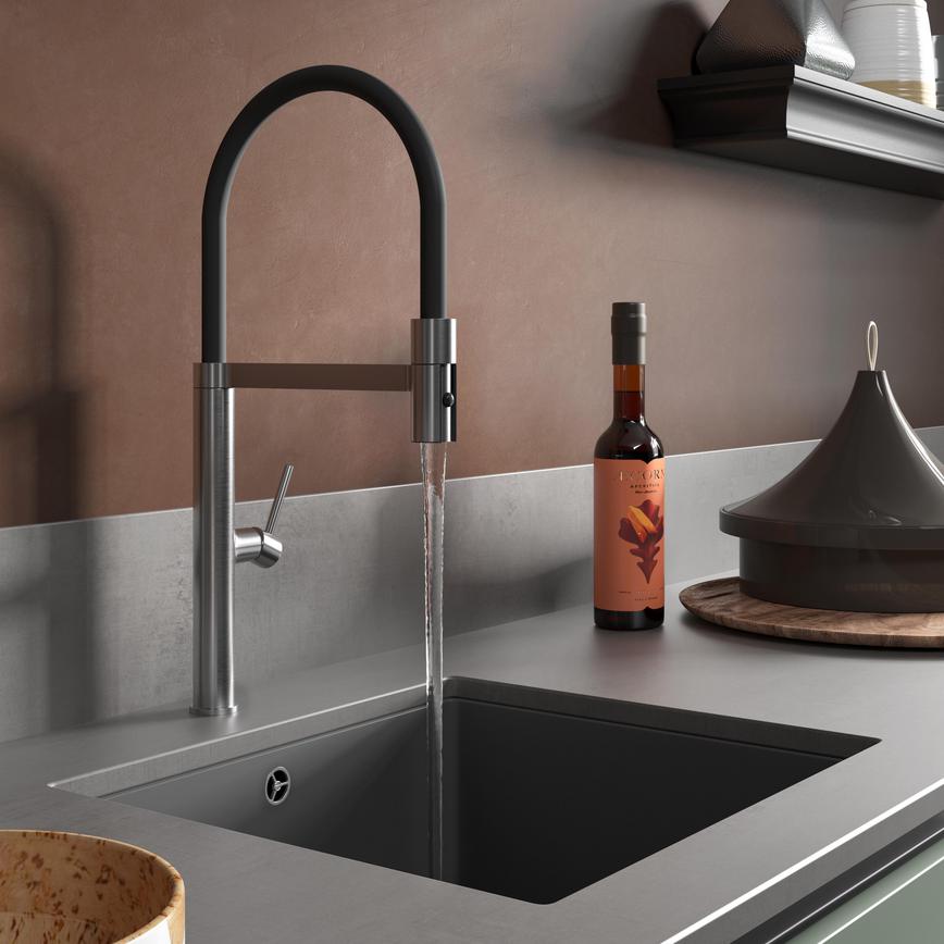 Blackwater Brushed Nickel Swan Neck Pull Out Tap