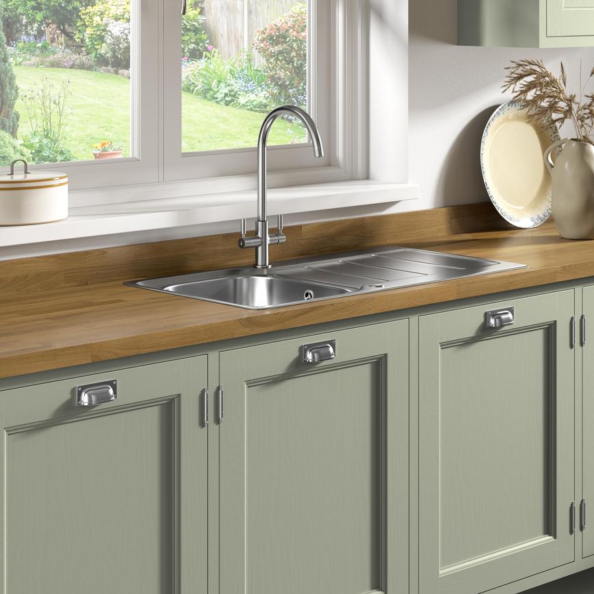 Pronteau Kynance Brushed Nickel Knurled Kitchen Tap Handles Hollingworth Single Bowl Reversible Inset Stainless Steel Kitchen Sink