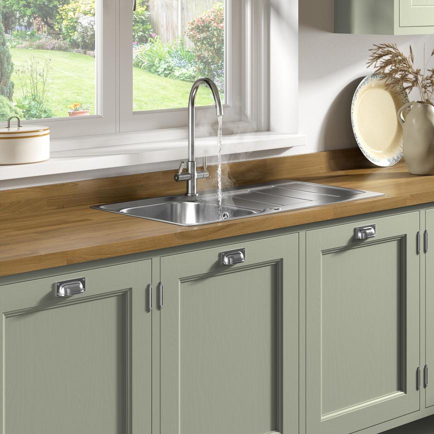 Pronteau Kynance Brushed Nickel Knurled Kitchen Tap Handles Hollingworth Single Bowl Reversible Inset Stainless Steel Kitchen Sink