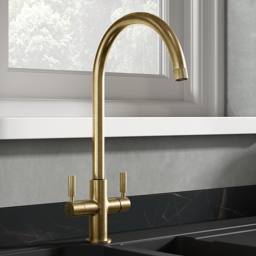 Kynance Aged Brass 3 In 1 Tap Kynance Aged Brass Ribbed Handle