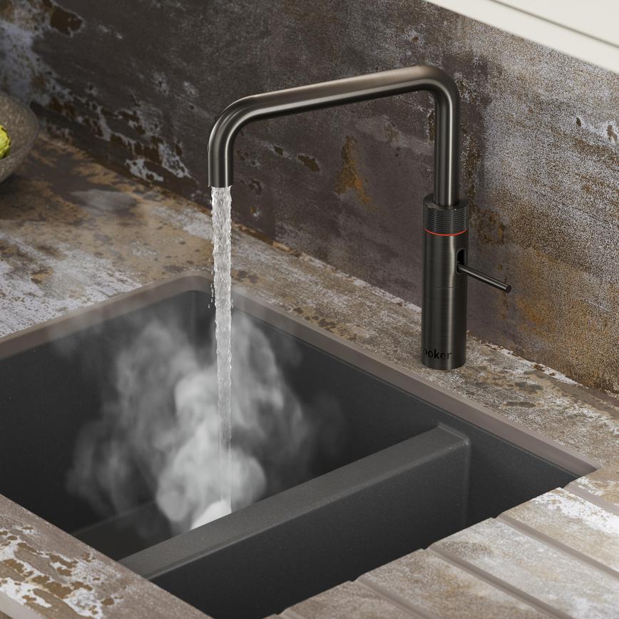 Quooker Fusion Square Pro 3 Gun Metal Close Up On