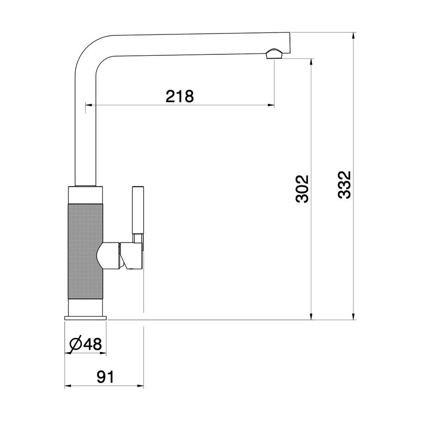 Franke Tessuto Brushed Decor Steel Right Angled Mixer Kitchen Tap Line Drawing