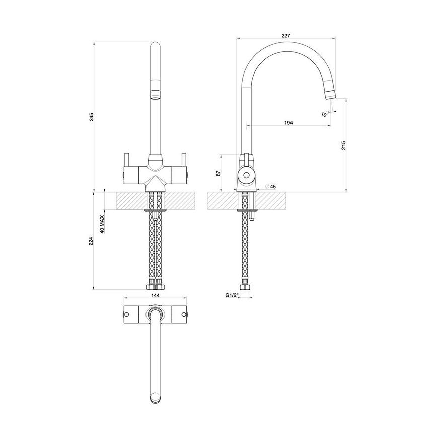 Rienza Nickel Mizer Tap Line Drawing