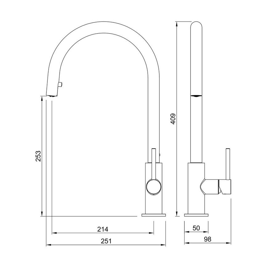 RadstoneStainlessSteel Pull Out Tap Line Drawing