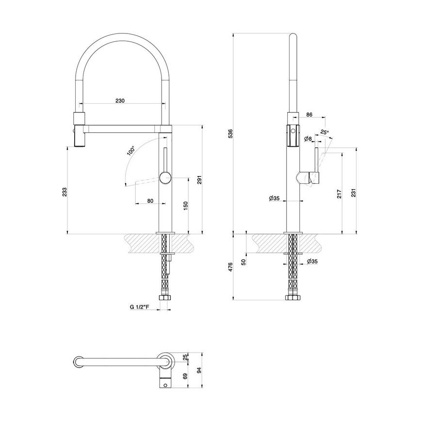 Blackwater Professional Nickel Pull Out Tap Line Drawing