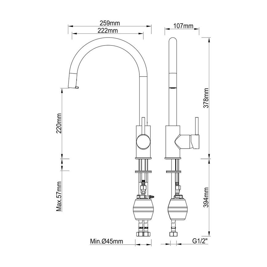 Radstone Brass Pull Out Tap Line Drawing