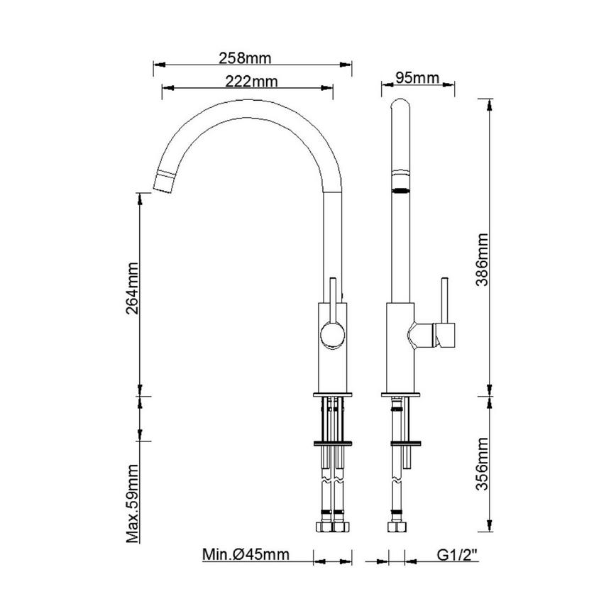 Radstone Brass Mixer Tap Line Drawing