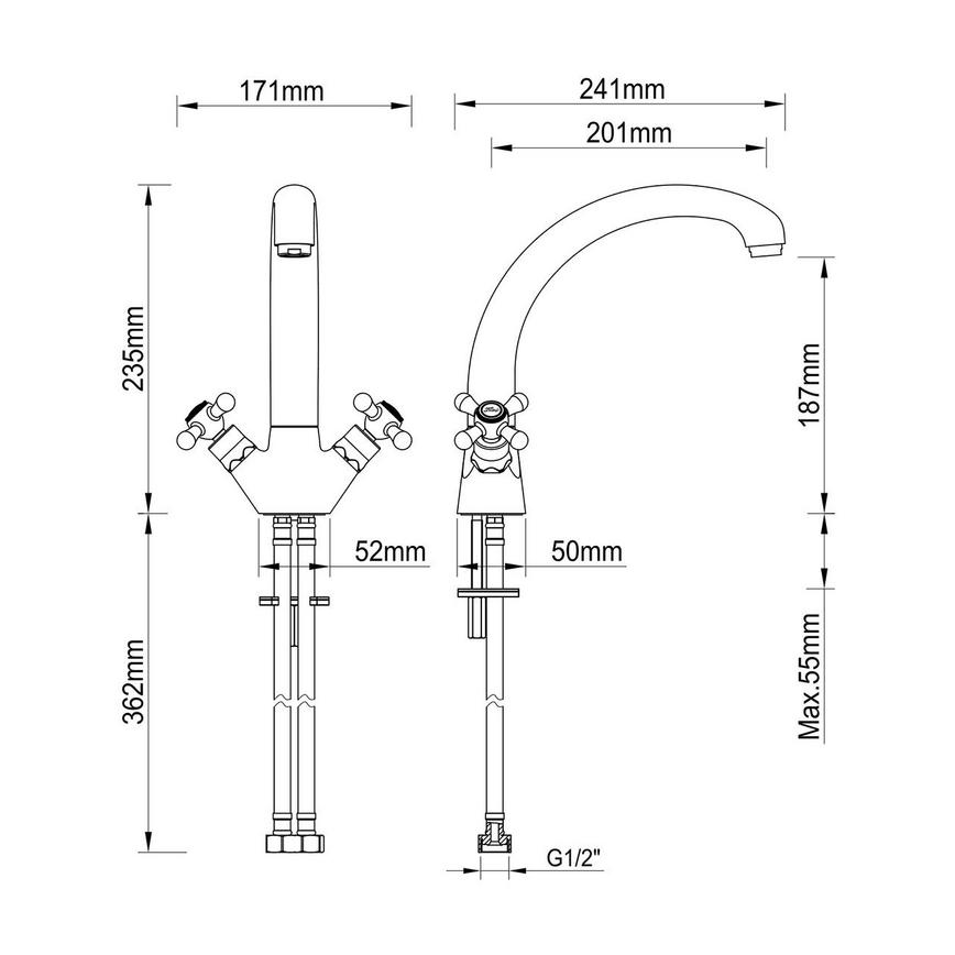 Traditional Chrome Mixer Tap Line Drawing