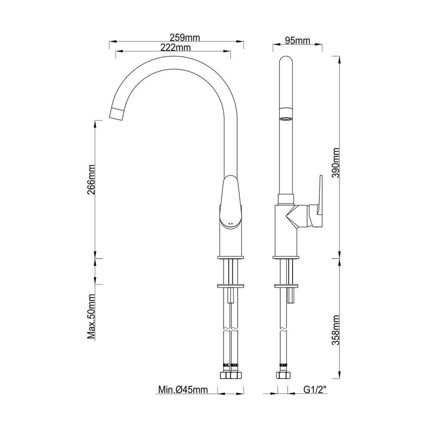 Nevola Chrome Mixer Tap Line Drawing