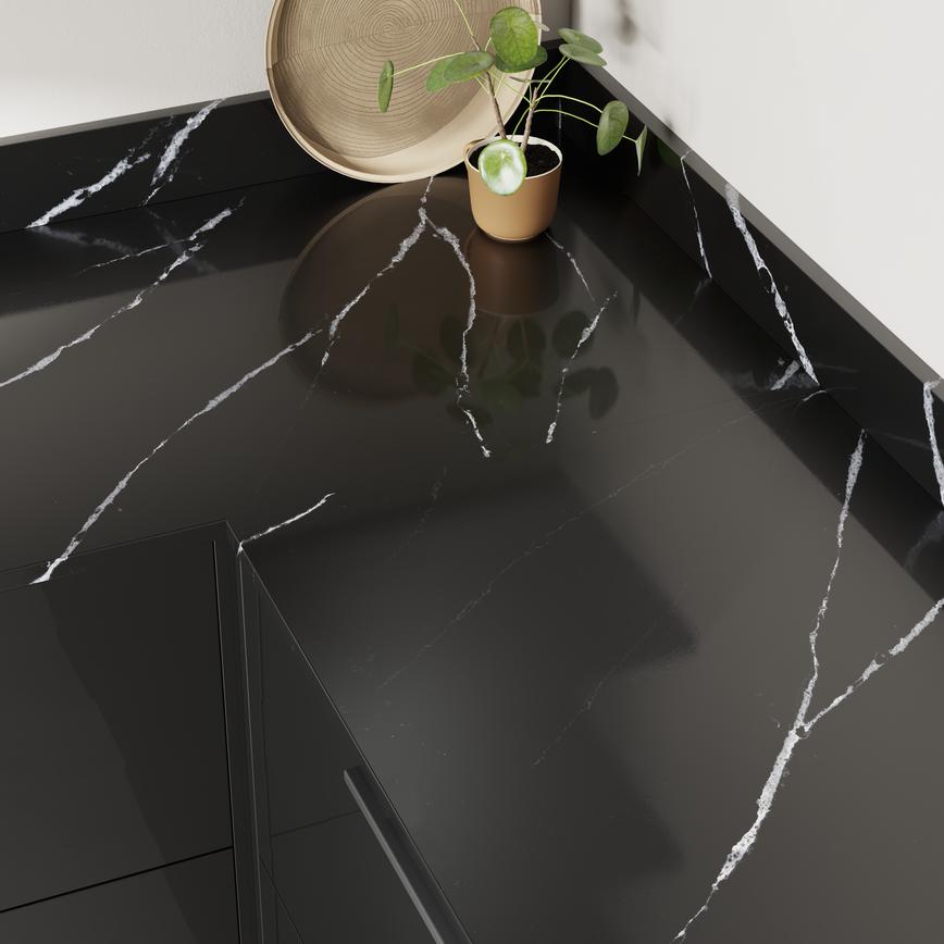 Howdens 295mm x 22mm Matt Black Marble Gold Vein Effect Laminate Worktop Sample