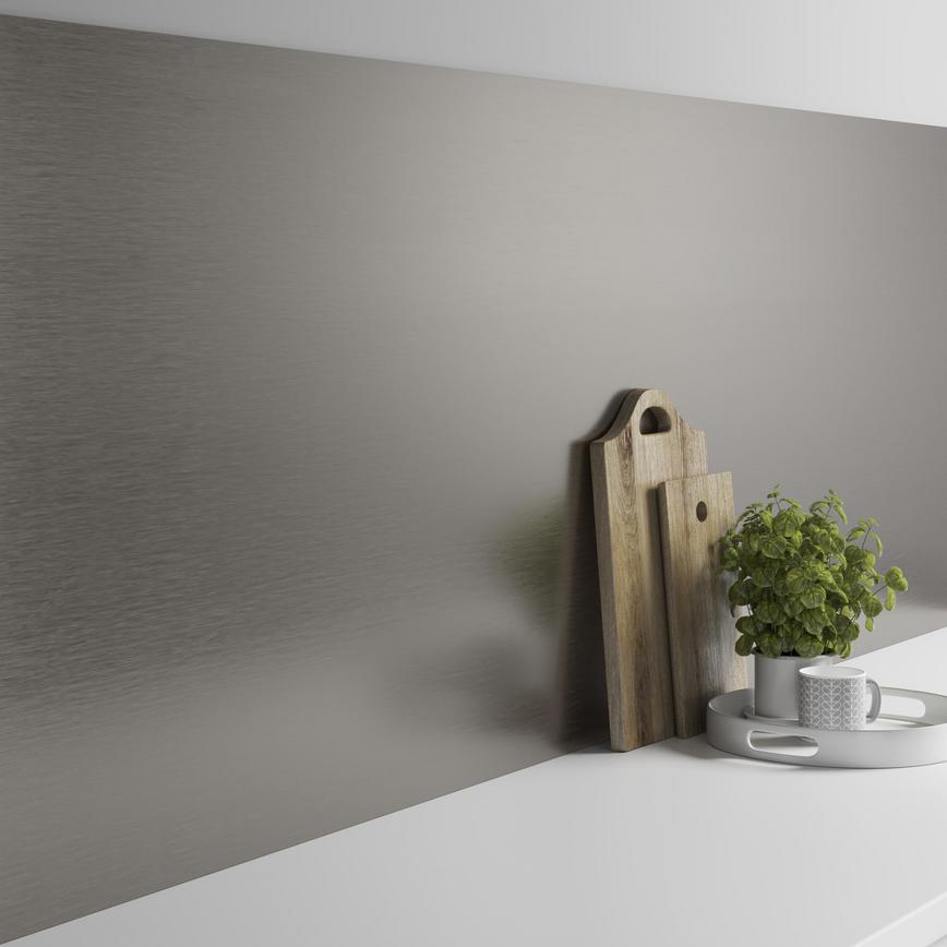 Howdens 3m x 750mm Gloss Brushed Steel Titanium Grey Aluminium Backboard