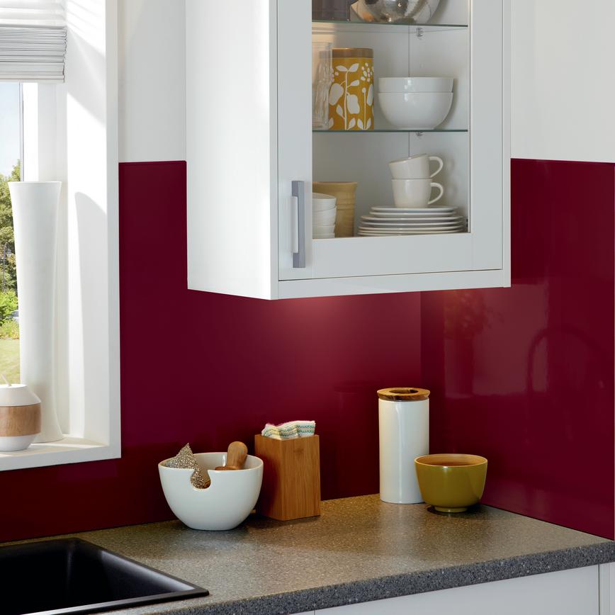 Howdens 3m x 600mm Gloss Burgundy Laminate Backboard