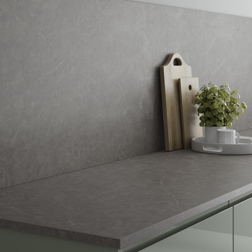 Howdens 3m x 22mm Square Edge Soft Pietra Stone Effect LamInate Worktop And Backboard Angle