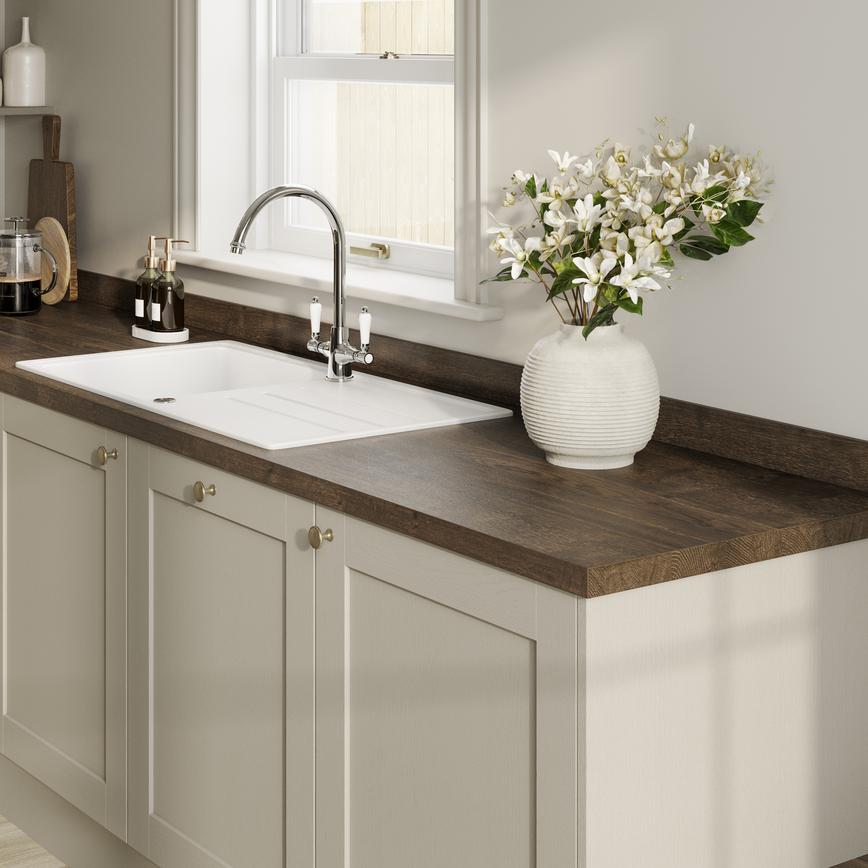 Howdens 3.6m x 38mm Square Edge Dark Aged Oak Effect LamInate Worktop In Halesworth Pebble