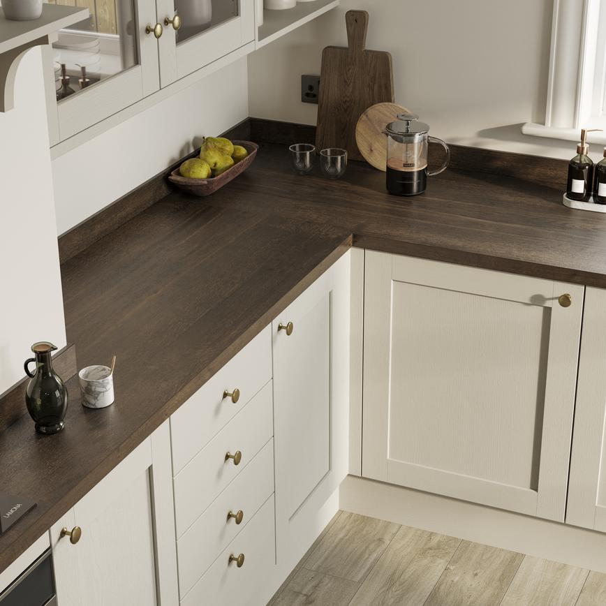 Howdens 3.6m x 38mm Square Edge Dark Aged Oak Effect LamInate Worktop In Halesworth Pebble