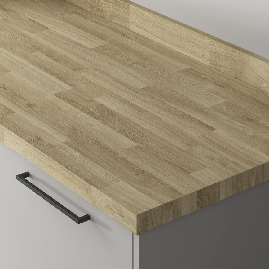 Staved Oak 38mm Worktop,  2.4m 950 38mm B/Bar & 3m Upstand