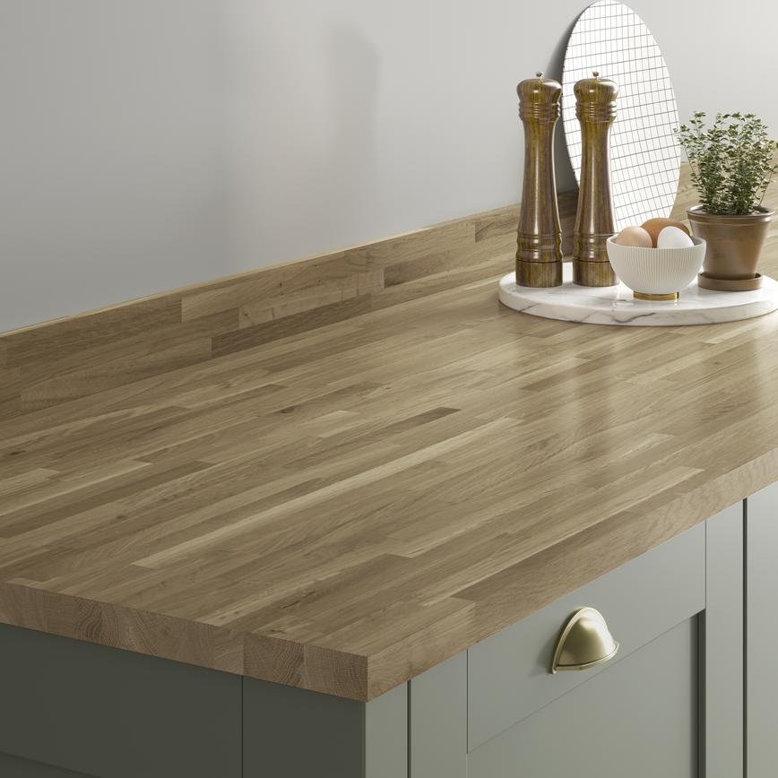 Howdens 3m x 40mm Unfinished Rustic Oak Solid Wood Worktop