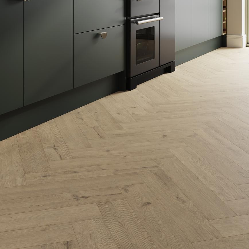 Howdens Professional V Groove Herringbone Light Blond Oak Laminate Flooring 0.87m² Pack