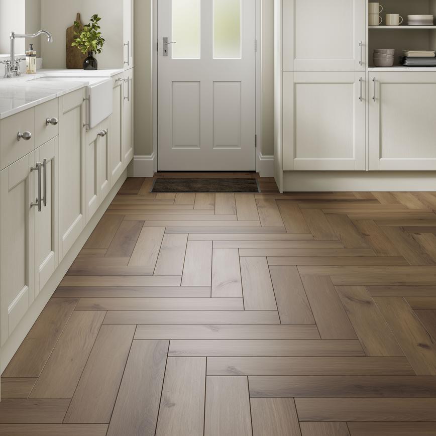 Warm Oak Herringbone Utility Room