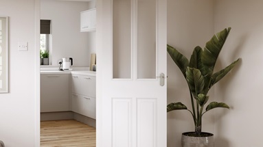 Thruxton Clear Glazed Door leading to a kitchen