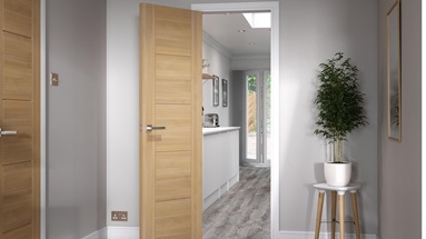Daytona Oak door leading to a kitchen