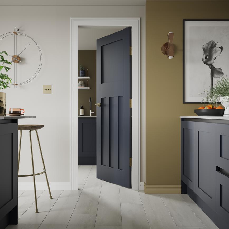 Howdens 1930s 6'6" x 2'3" White Primed 3 Panel Door Open