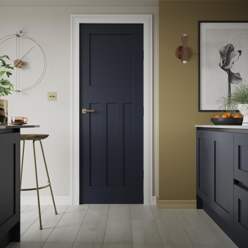 Howdens 1930s 2040mm x 726mm White Primed 3 Panel Door Closed