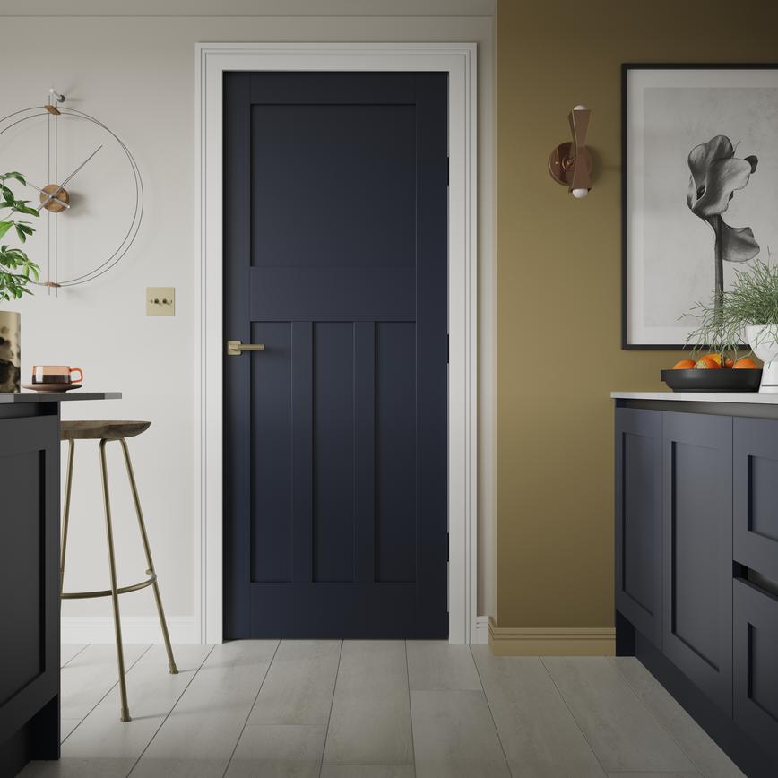 Howdens 1930s 2040mm x 826mm White Primed 3 Panel Door Closed