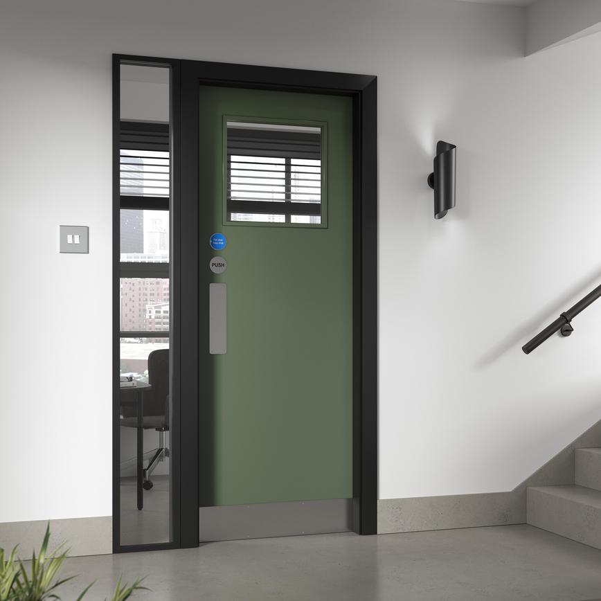 Howdens Spey 6'6" Plywood G/O Clear Glazed Flush FD30 Fire Door