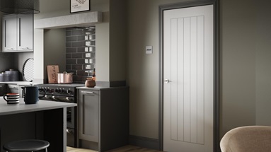 Howdens Holdenby 6'6" x 2'6" White Primed Door & Howdens 4.2m x 152mm Double Groove White MDF Skirting Board