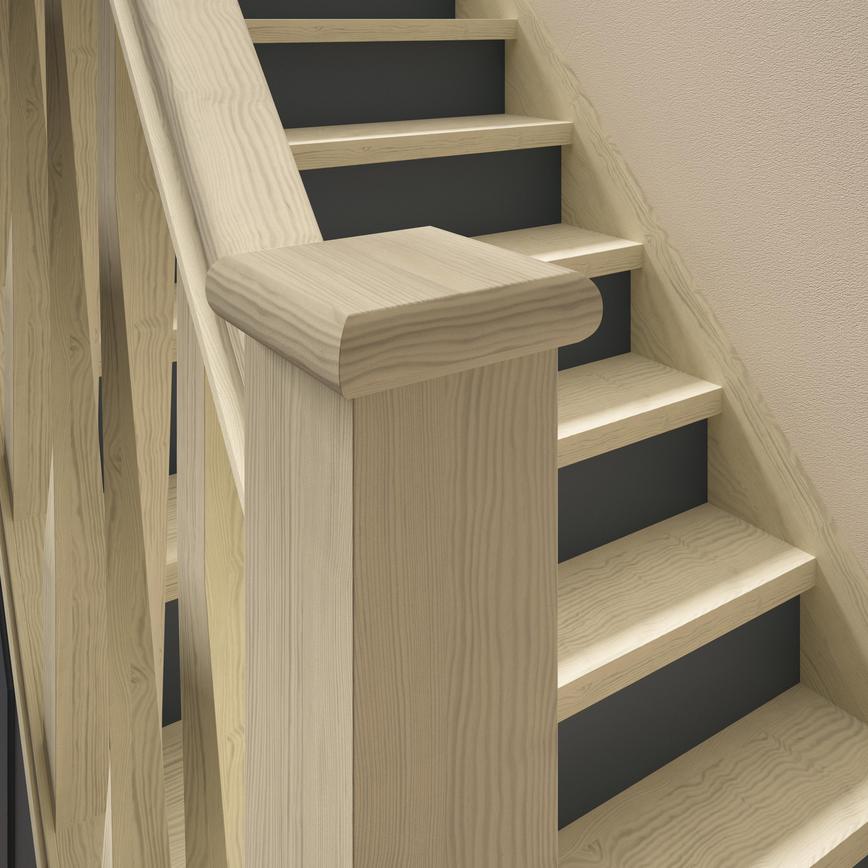 Cheshire mouldings twisted spindles pine and SQ Newell Cap