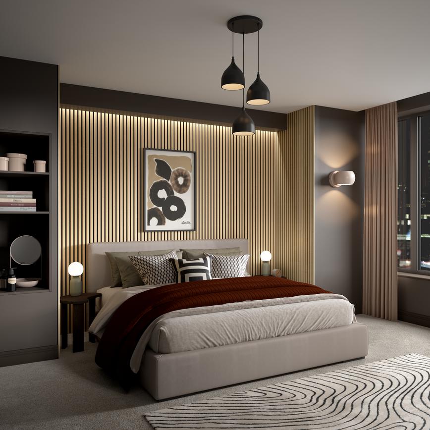 Acoustic Wall Panelling Oak in Howdens Bedroom