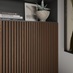 Acoustic Wall Panelling Walnut in a Bedroom Close Up