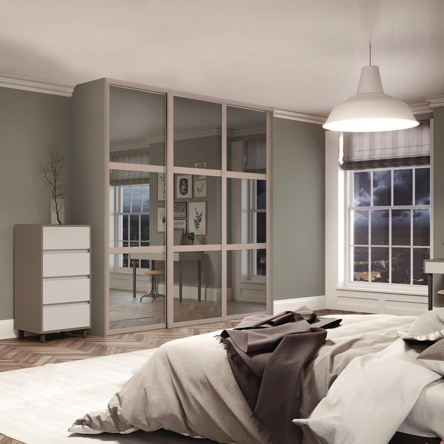 Mirrored Shaker 3 Panel Cashmere Internal Sliding Wardrobe Door