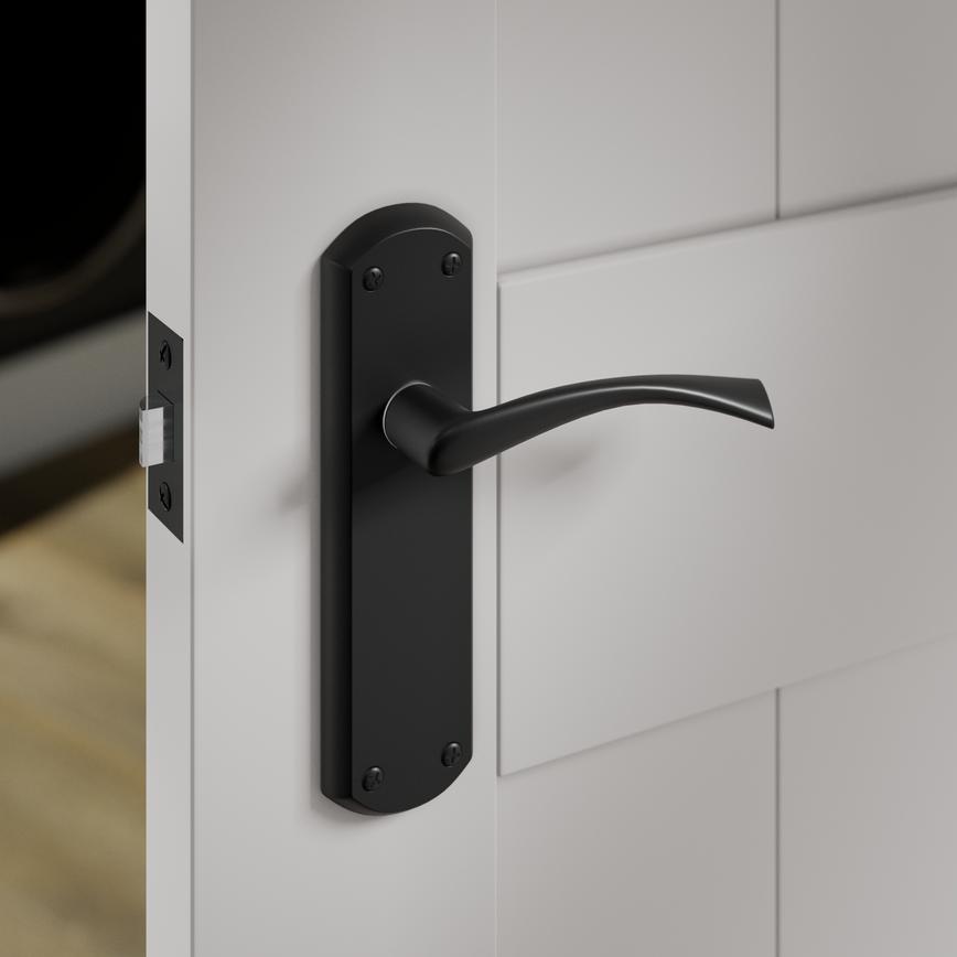 Garda Matt Black Lever on Backplate Lifestyle Close Up