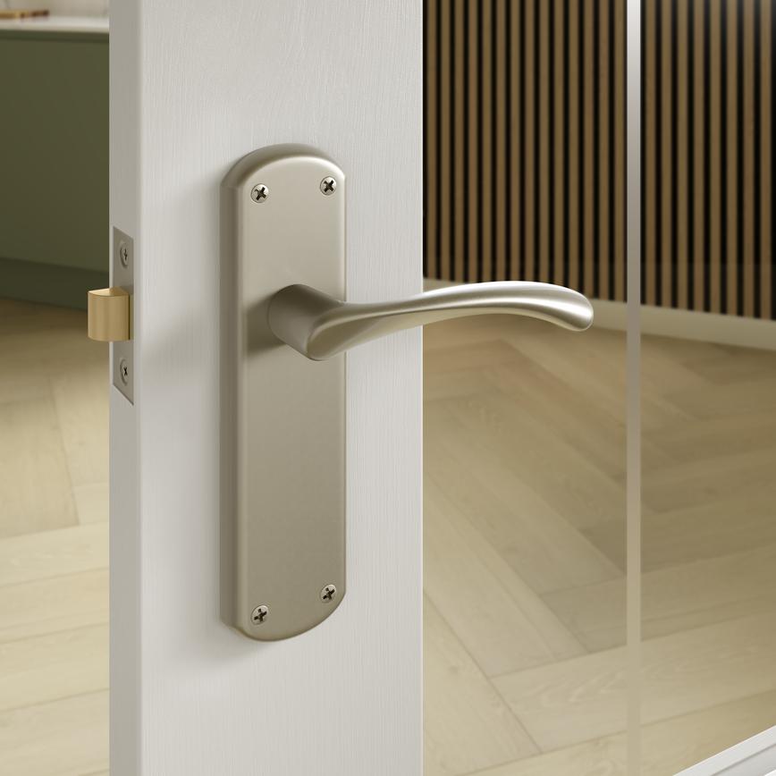 Garda Satin Nickel Lever on Backplate Latch Door Handle Pair