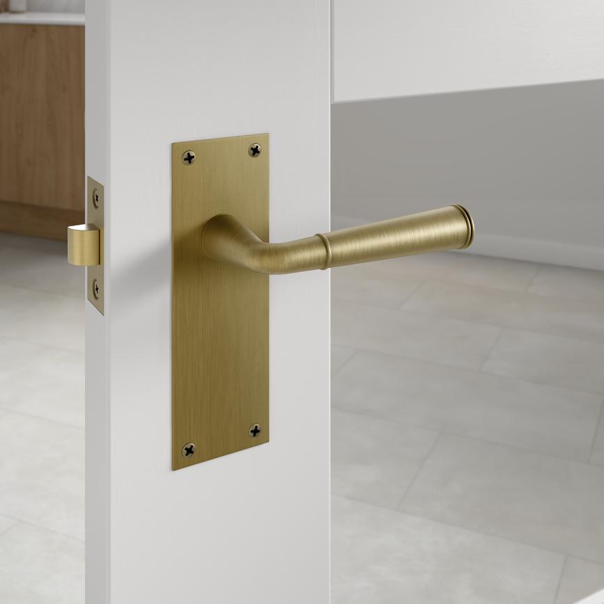 Fuller and Forge Arno Antique Brass Lever on Backplate Latch Door Handle Pair