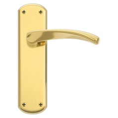 Garda Polished Brass Lever on Backplate Latch Door Handle Pair