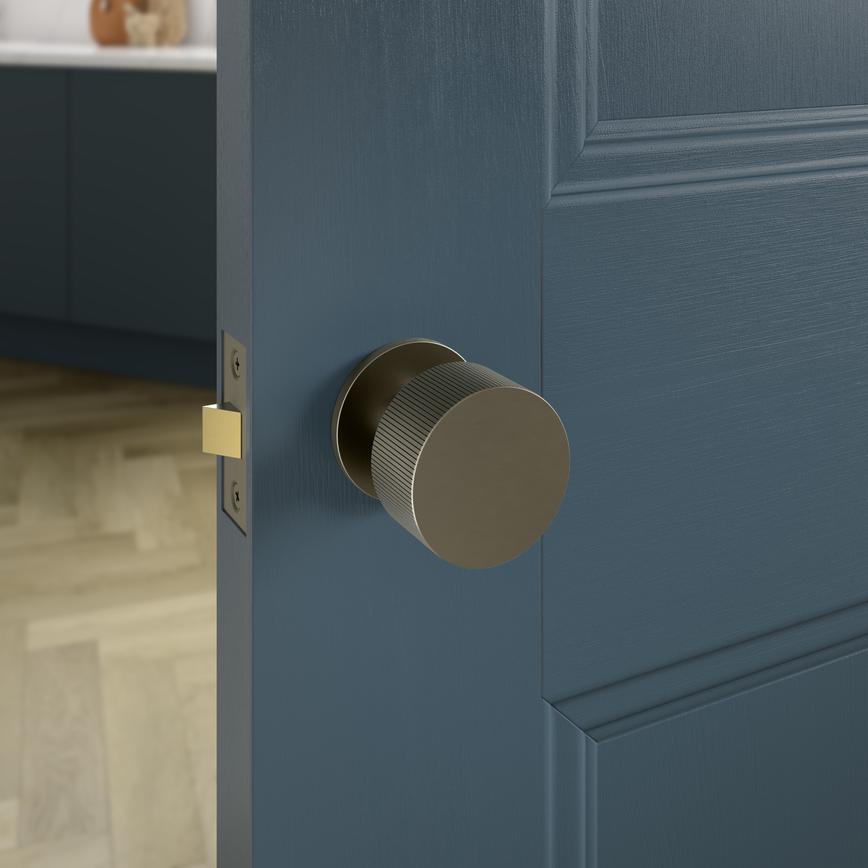 Fuller and Forge Orta Satin Bronze 50mm Fluted Round Mortice Knob on Slim Rose Pair