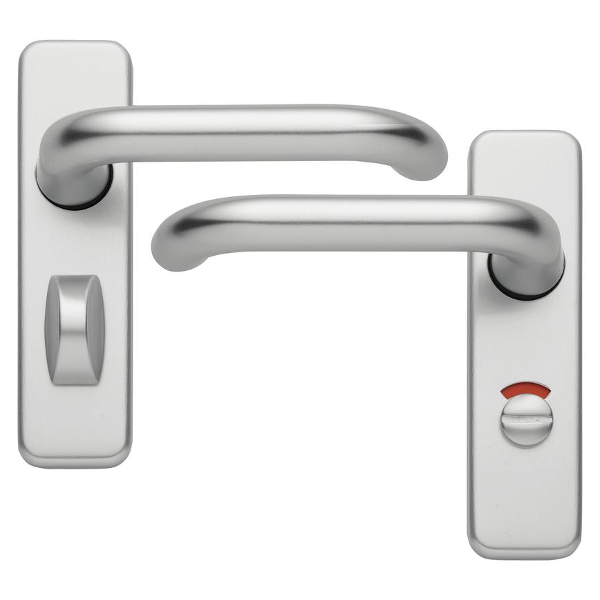 Round Bar Lever on Backplate Bathroom Satin Aluminium Door Handle Pair