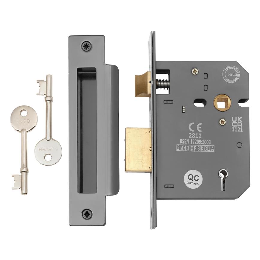 Polished Black Nickel 79mm Case 57mm Backset 5 Lever Mortice Sashlock