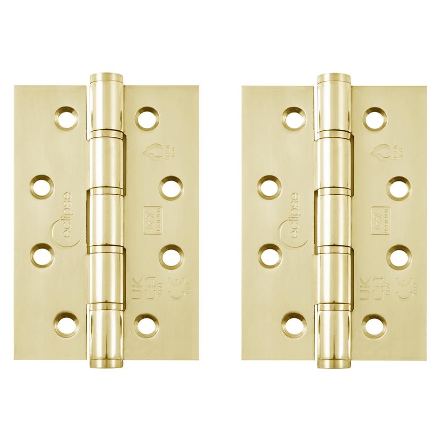 Eclipse Polished Brass 76mm x 51mm Light Duty Grade 7 Washered Fire Rated Butt Hinge Pack of 2