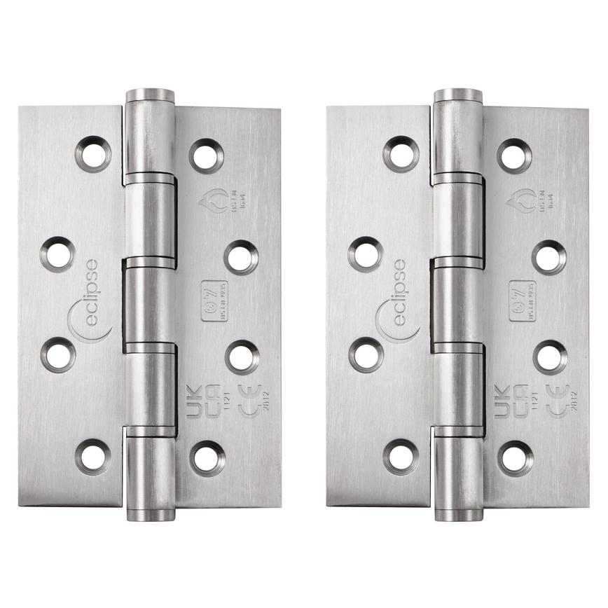 Eclipse Satin Stainless Steel 102mm x 76mm Light Duty Grade 7 Washered Fire Rated Butt Hinge Pack of 2