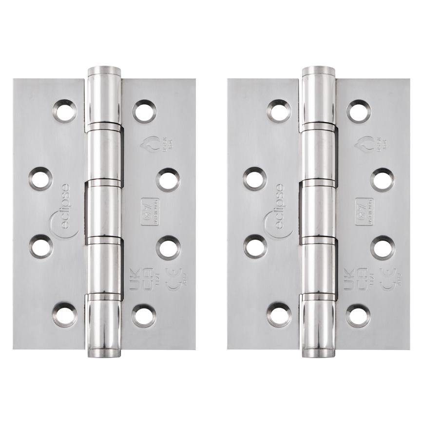 Eclipse Polished Stainless Steel 76mm x 51mm Light Duty Grade 7 Washered Fire Rated Butt Hinge Pack of 2