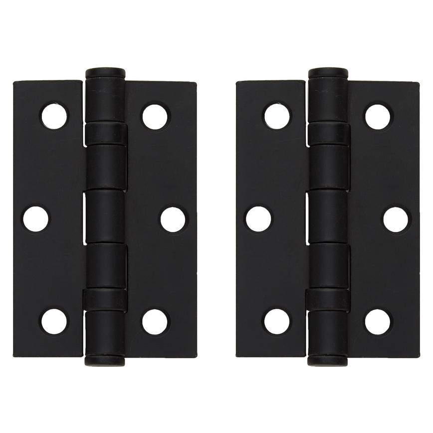 Matt Black 76mm x 50mm Light Duty Ball Bearing Butt Hinge Pack of 2