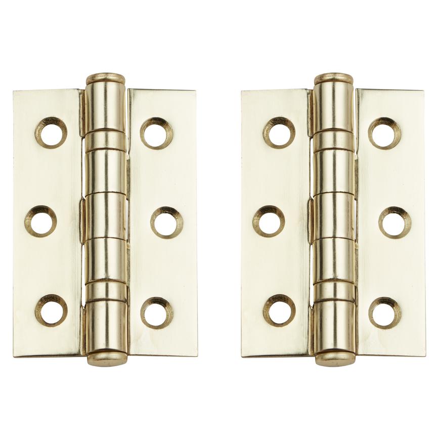 Polished Brass 76mm x 50mm Light Duty Ball Bearing Butt Hinge Pack of 2