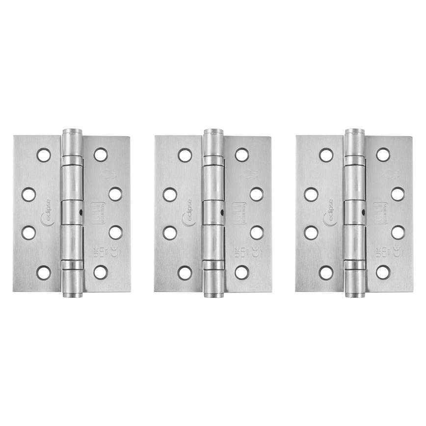 Eclipse Satin Chrome 102mm x 76mm Heavy Duty Grade 11 Ball Bearing Fire Rated Butt Hinge Pack of 3