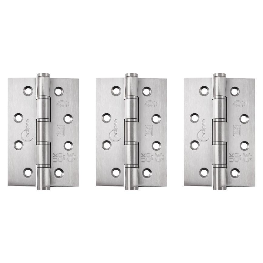 Eclipse Satin Stainless Steel 102mm x 76mm Light Duty Grade 7 Washered Fire Rated Butt Hinge Pack of 3